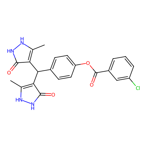 4-[bis(5-hydroxy-3-methyl-1H-pyrazol-4-yl)methyl]phenyl 3-chlorobenzoate structure
