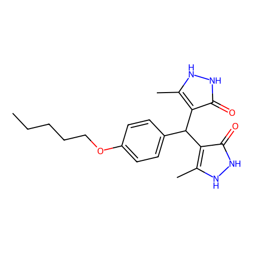 4,4'-{[4-(pentyloxy)phenyl]methanediyl}bis(3-methyl-1H-pyrazol-5-ol) structure