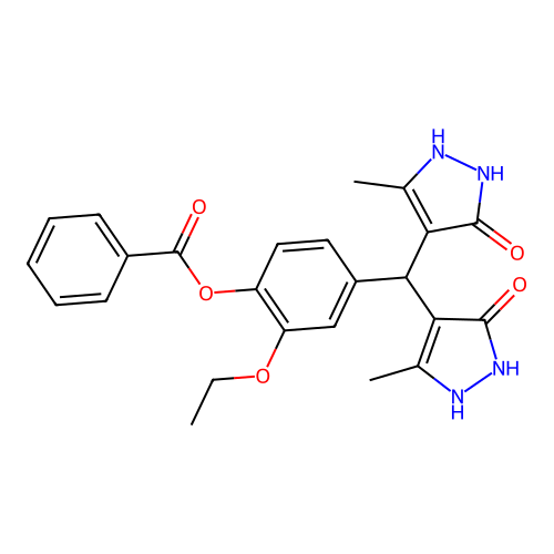 4-[bis(5-hydroxy-3-methyl-1H-pyrazol-4-yl)methyl]-2-ethoxyphenyl benzoate structure