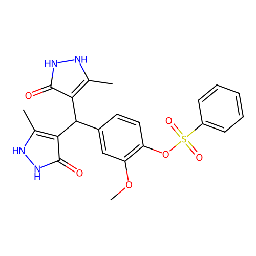 4-[bis(5-hydroxy-3-methyl-1H-pyrazol-4-yl)methyl]-2-methoxyphenyl benzenesulfonate structure