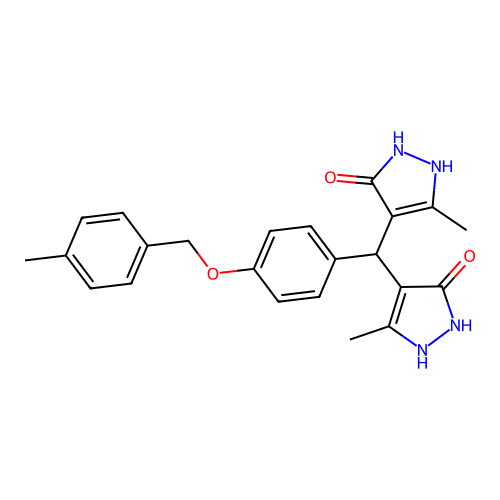 4,4'-({4-[(4-methylbenzyl)oxy]phenyl}methanediyl)bis(3-methyl-1H-pyrazol-5-ol) structure