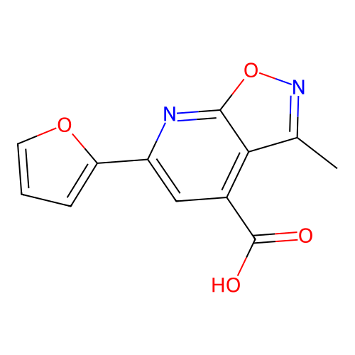 6-(Furan-2-yl)-3-methyl-(1,2)oxazolo(5,4-b)pyridine-4-carboxylic acid structure