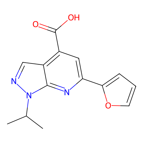 6-(Furan-2-yl)-1-isopropyl-1H-pyrazolo[3,4-b]pyridine-4-carboxylic acid structure