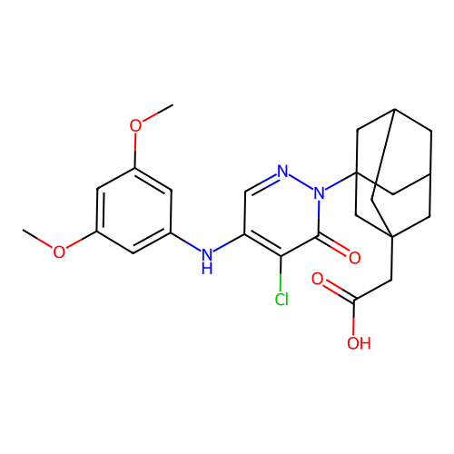 2-[3-[5-chloro-4-(3,5-dimethoxyanilino)-6-oxopyridazin-1-yl]-1-adamantyl]acetic acid structure