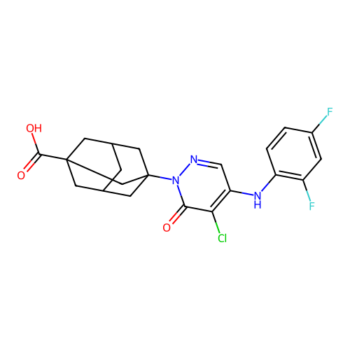 3-[5-chloro-4-(2,4-difluoroanilino)-6-oxopyridazin-1-yl]adamantane-1-carboxylic acid structure
