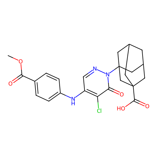 3-[5-chloro-4-(4-methoxycarbonylanilino)-6-oxopyridazin-1-yl]adamantane-1-carboxylic acid structure