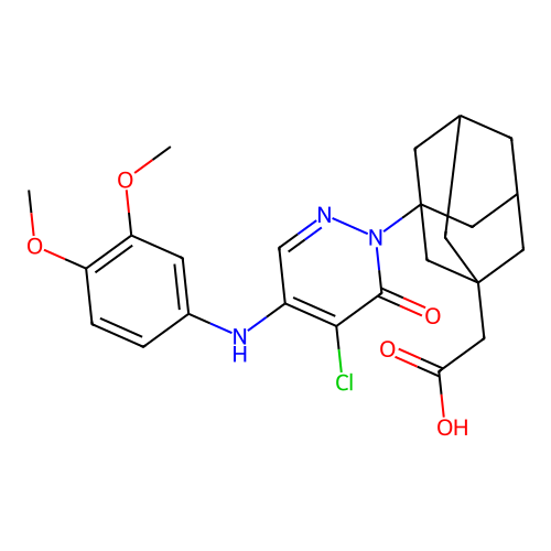 2-[3-[5-chloro-4-(3,4-dimethoxyanilino)-6-oxopyridazin-1-yl]-1-adamantyl]acetic acid structure