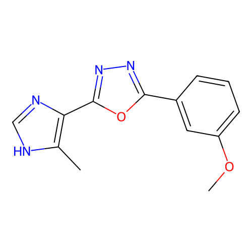 2-(3-methoxyphenyl)-5-(5-methyl-1H-imidazol-4-yl)-1,3,4-oxadiazole structure