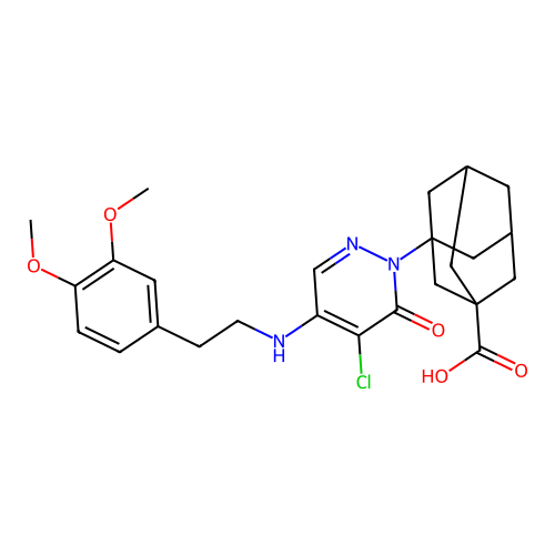 (1r,3s,5R,7S)-3-(5-chloro-4-((3,4-dimethoxyphenethyl)amino)-6-oxopyridazin-1(6H)-yl)adamantane-1-carboxylic acid structure