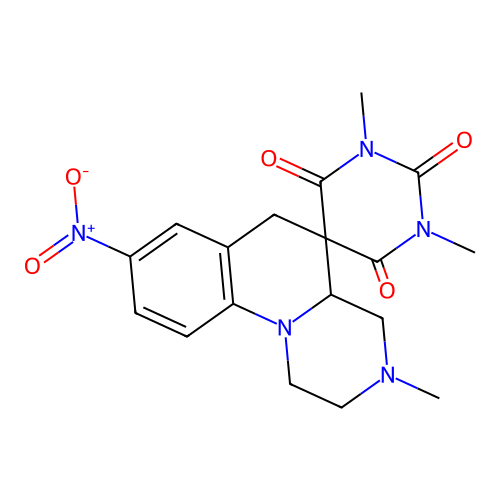 1',3,3'-trimethyl-8-nitro-1,2,3,4,4a,6-hexahydro-1'H-spiro[pyrazino[1,2-a]quinoline-5,5'-pyrimidine]-2',4',6'(3'H)-trione structure