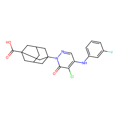 3-[5-chloro-4-(3-fluoroanilino)-6-oxopyridazin-1-yl]adamantane-1-carboxylic acid structure