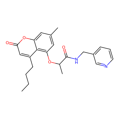 2-((4-butyl-7-methyl-2-oxo-2H-chromen-5-yl)oxy)-N-(pyridin-3-ylmethyl)propanamide structure