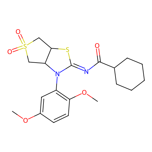 (Z)-N-(3-(2,5-dimethoxyphenyl)-5,5-dioxidotetrahydrothieno[3,4-d]thiazol-2(3H)-ylidene)cyclohexanecarboxamide structure
