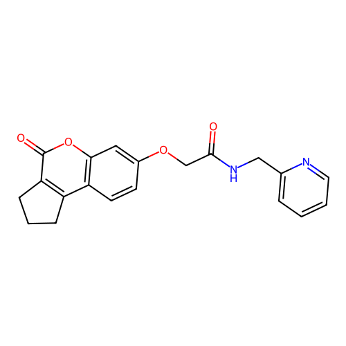 2-[(4-oxo-2,3-dihydro-1H-cyclopenta[c]chromen-7-yl)oxy]-N-(pyridin-2-ylmethyl)acetamide structure