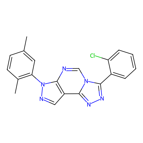 3-(2-chlorophenyl)-7-(2,5-dimethylphenyl)-7H-pyrazolo[4,3-e][1,2,4]triazolo[4,3-c]pyrimidine structure