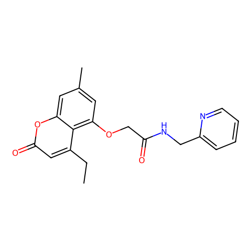 2-[(4-ethyl-7-methyl-2-oxo-2H-chromen-5-yl)oxy]-N-(pyridin-2-ylmethyl)acetamide structure