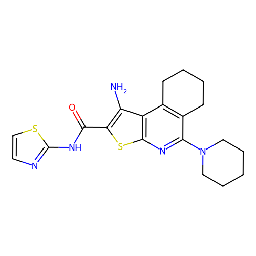 1-amino-5-(piperidin-1-yl)-N-(1,3-thiazol-2-yl)-6,7,8,9-tetrahydrothieno[2,3-c]isoquinoline-2-carboxamide structure