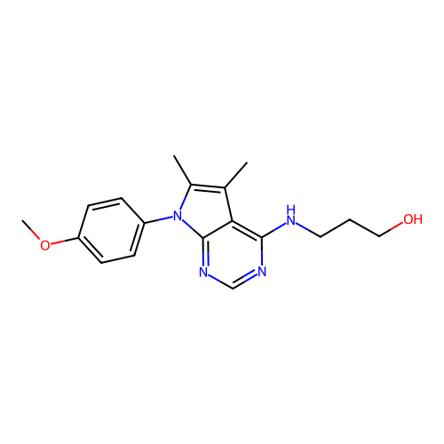 3-[[7-(4-methoxyphenyl)-5,6-dimethylpyrrolo[2,3-d]pyrimidin-4-yl]amino]propan-1-ol structure