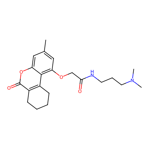 N-(3-(dimethylamino)propyl)-2-((3-methyl-6-oxo-7,8,9,10-tetrahydro-6H-benzo[c]chromen-1-yl)oxy)acetamide structure