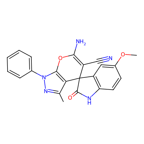 6'-amino-5-methoxy-3'-methyl-2-oxo-1'-phenyl-1'H-spiro[indoline-3,4'-pyrano[2,3-c]pyrazole]-5'-carbonitrile structure