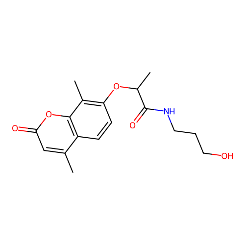 2-((4,8-dimethyl-2-oxo-2H-chromen-7-yl)oxy)-N-(3-hydroxypropyl)propanamide structure