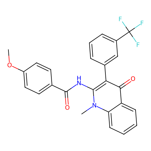 4-methoxy-N-[1-methyl-4-oxo-3-[3-(trifluoromethyl)phenyl]quinolin-2-yl]benzamide structure