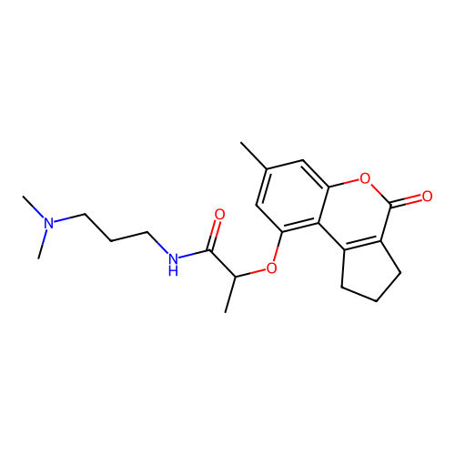 N-(3-(dimethylamino)propyl)-2-((7-methyl-4-oxo-1,2,3,4-tetrahydrocyclopenta[c]chromen-9-yl)oxy)propanamide structure