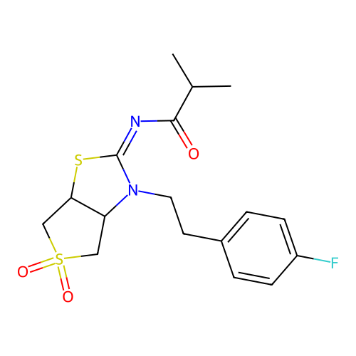 (Z)-N-(3-(4-fluorophenethyl)-5,5-dioxidotetrahydrothieno[3,4-d]thiazol-2(3H)-ylidene)isobutyramide structure