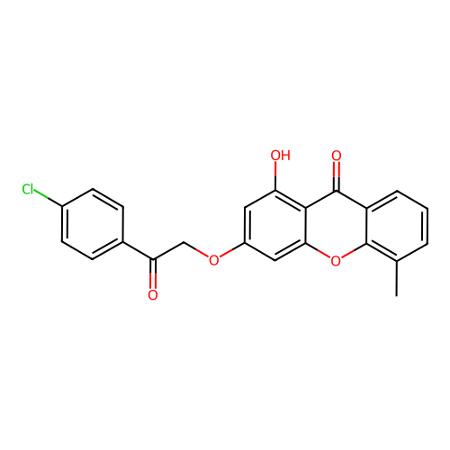 3-(2-(4-chlorophenyl)-2-oxoethoxy)-1-hydroxy-5-methyl-9H-xanthen-9-one structure