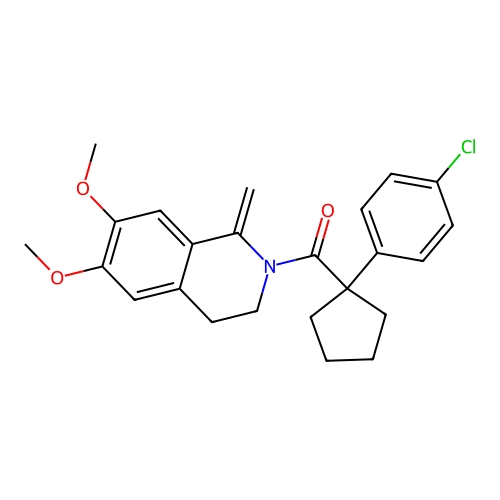 (1-(4-chlorophenyl)cyclopentyl)(6,7-dimethoxy-1-methylene-3,4-dihydroisoquinolin-2(1H)-yl)methanone structure