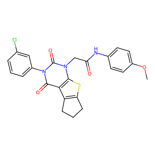 2-(3-(3-chlorophenyl)-2,4-dioxo-2,3,4,5,6,7-hexahydro-1H-cyclopenta[4,5]thieno[2,3-d]pyrimidin-1-yl)-N-(4-methoxyphenyl)acetamide structure