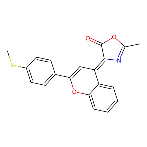 (4Z)-2-methyl-4-[2-(4-methylsulfanylphenyl)chromen-4-ylidene]-1,3-oxazol-5-one structure