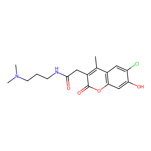 2-(6-chloro-7-hydroxy-4-methyl-2-oxo-2H-chromen-3-yl)-N-(3-(dimethylamino)propyl)acetamide structure