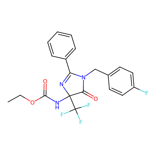 Ethyl N-[1-[(4-fluorophenyl)methyl]-5-oxo-2-phenyl-4-(trifluoromethyl)imidazol-4-yl]carbamate structure