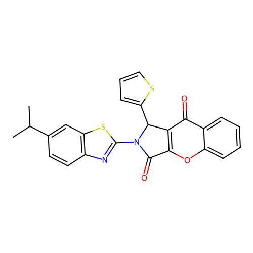 2-(6-isopropylbenzo[d]thiazol-2-yl)-1-(thiophen-2-yl)-1,2-dihydrochromeno[2,3-c]pyrrole-3,9-dione structure