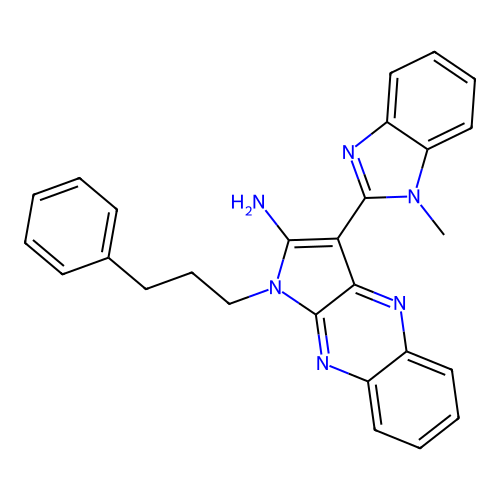 3-(1-methyl-1H-benzimidazol-2-yl)-1-(3-phenylpropyl)-1H-pyrrolo[2,3-b]quinoxalin-2-amine structure