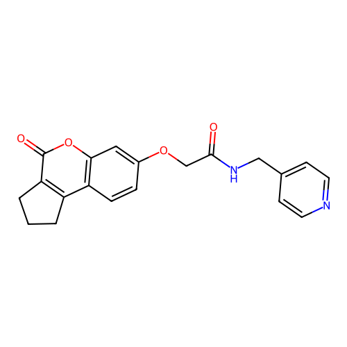 2-[(4-oxo-2,3-dihydro-1H-cyclopenta[c]chromen-7-yl)oxy]-N-(pyridin-4-ylmethyl)acetamide structure