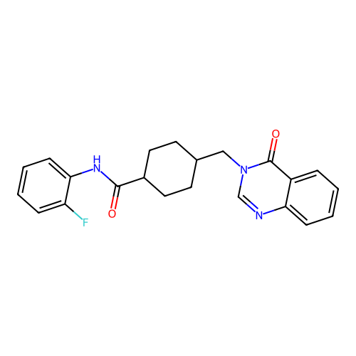 N-(2-fluorophenyl)-4-((4-oxoquinazolin-3(4H)-yl)methyl)cyclohexanecarboxamide structure