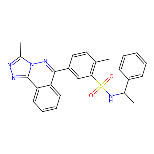 2-methyl-5-(3-methyl-[1,2,4]triazolo[3,4-a]phthalazin-6-yl)-N-(1-phenylethyl)benzenesulfonamide structure