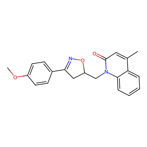1-((3-(4-methoxyphenyl)-4,5-dihydroisoxazol-5-yl)methyl)-4-methylquinolin-2(1H)-one structure