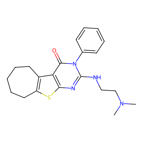 2-((2-(dimethylamino)ethyl)amino)-3-phenyl-6,7,8,9-tetrahydro-3H-cyclohepta[4,5]thieno[2,3-d]pyrimidin-4(5H)-one structure