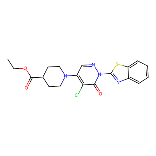 ethyl 1-[1-(1,3-benzothiazol-2-yl)-5-chloro-6-oxo-1,6-dihydropyridazin-4-yl]piperidine-4-carboxylate structure