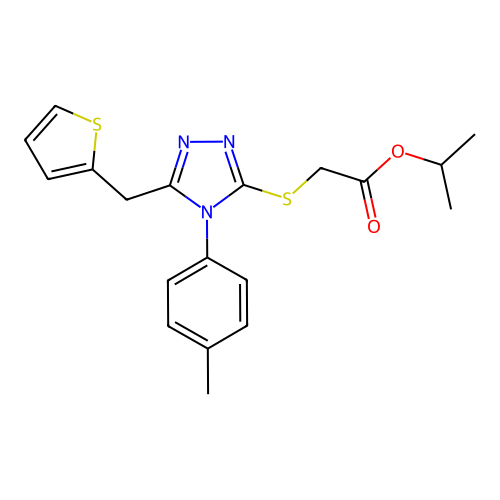 isopropyl 2-((5-(thiophen-2-ylmethyl)-4-(p-tolyl)-4H-1,2,4-triazol-3-yl)thio)acetate structure