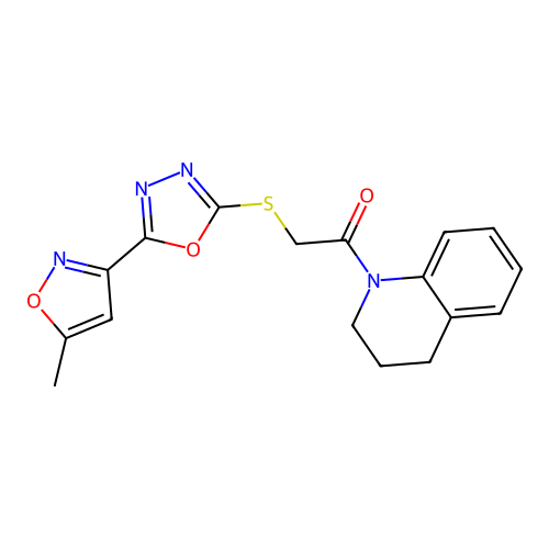 1-(3,4-dihydro-2H-quinolin-1-yl)-2-[[5-(5-methyl-1,2-oxazol-3-yl)-1,3,4-oxadiazol-2-yl]sulfanyl]ethanone structure