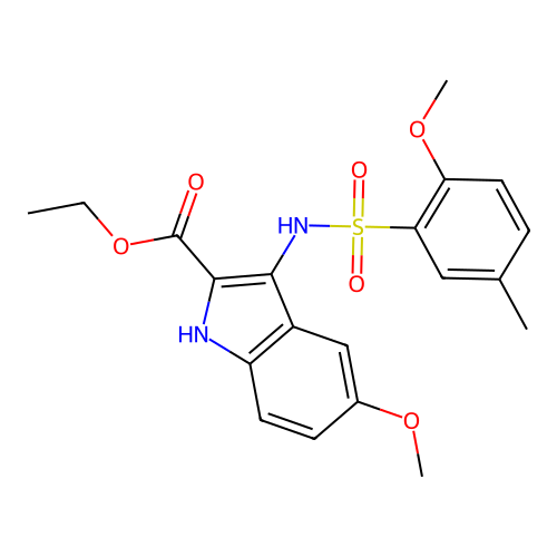 ethyl 5-methoxy-3-(2-methoxy-5-methylphenylsulfonamido)-1H-indole-2-carboxylate structure