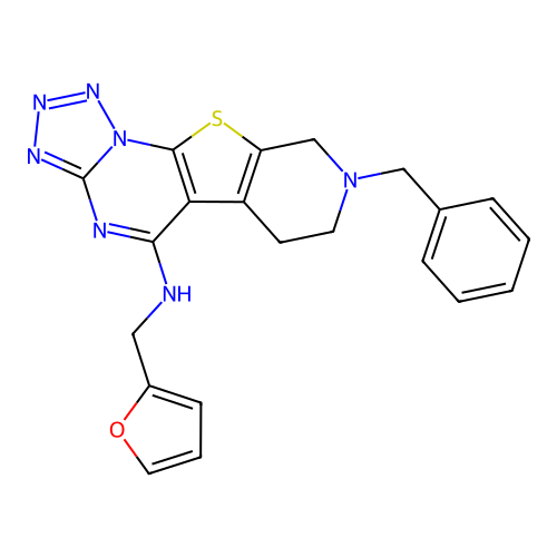 8-benzyl-N-(furan-2-ylmethyl)-6,7,8,9-tetrahydropyrido[4',3':4,5]thieno[3,2-e]tetrazolo[1,5-a]pyrimidin-5-amine structure