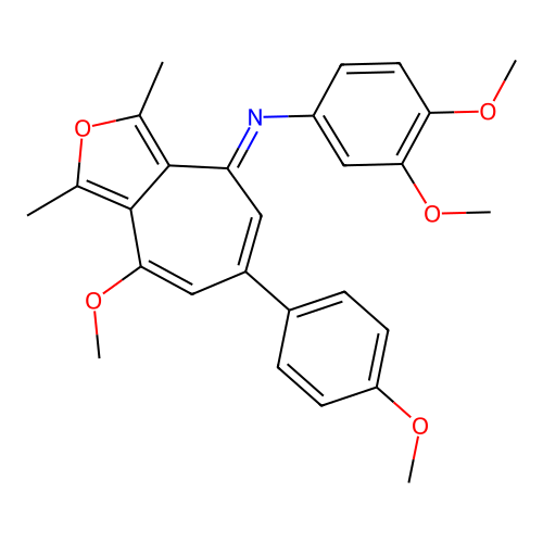 (E)-3,4-dimethoxy-N-(8-methoxy-6-(4-methoxyphenyl)-1,3-dimethyl-4H-cyclohepta[c]furan-4-ylidene)aniline structure