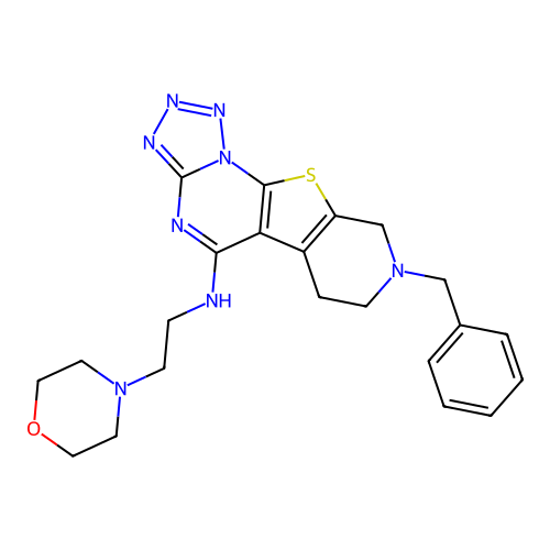 8-benzyl-N-(2-morpholinoethyl)-6,7,8,9-tetrahydropyrido[4',3':4,5]thieno[3,2-e]tetrazolo[1,5-a]pyrimidin-5-amine structure