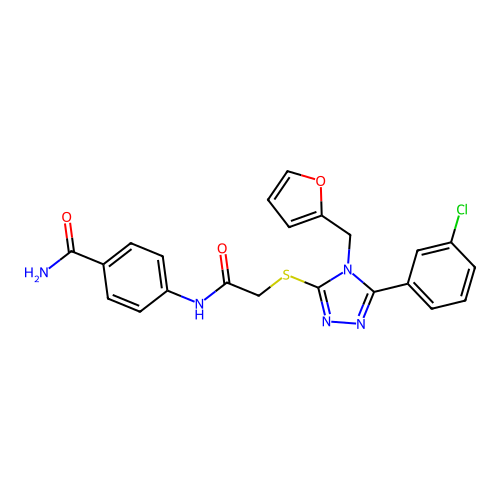 4-{2-[5-(3-chlorophenyl)-4-(2-furylmethyl)-1,2,4-triazol-3-ylthio]acetylamino} benzamide structure
