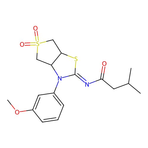 N-[(2Z)-3-(3-methoxyphenyl)-5,5-dioxidotetrahydrothieno[3,4-d][1,3]thiazol-2(3H)-ylidene]-3-methylbutanamide structure